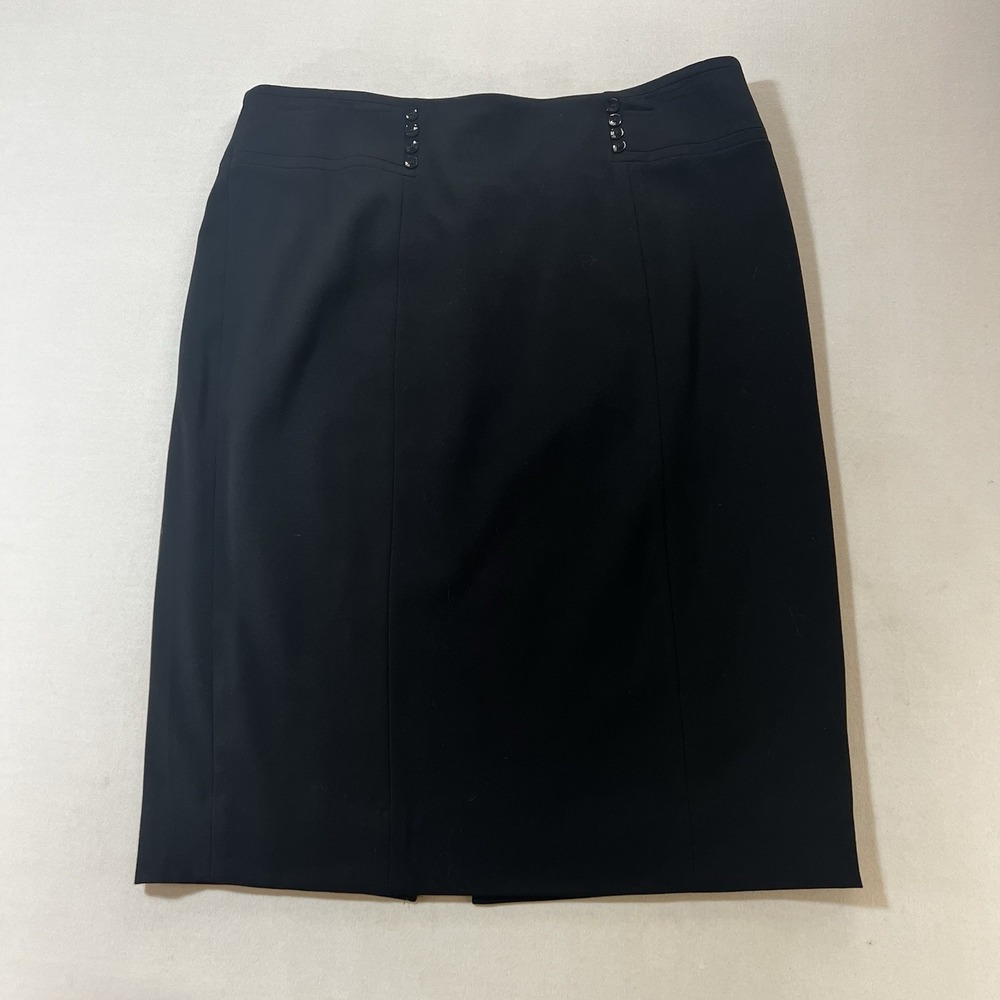 White House Black Market Black Pencil Skirt Decorative Button Detail Size 12